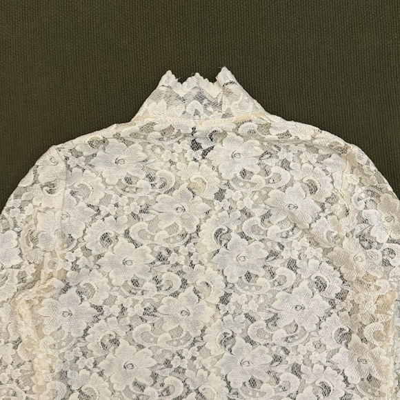 White Lace Mock Neck Button Up Blouse - Picture 11 of 15
